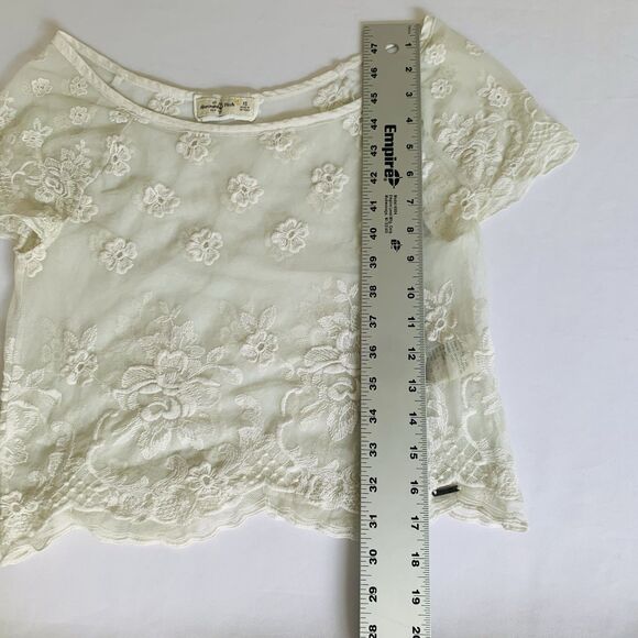 Abercrombie & Fitch Crop Top Women XS Beige Sheer Floral Lace Cottagecore Boho - Picture 5 of 7
